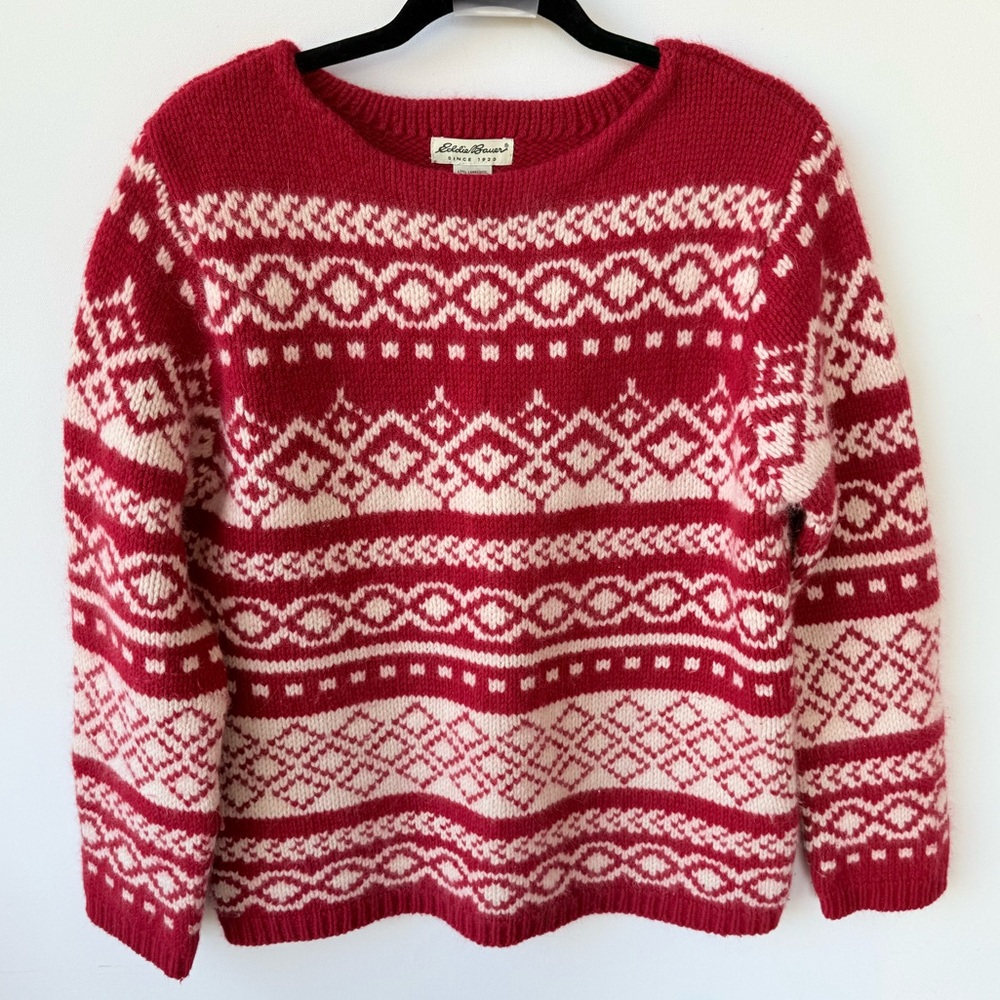 Vintage Eddie Bauer Red and Cream Fair Isle Sweater (L)